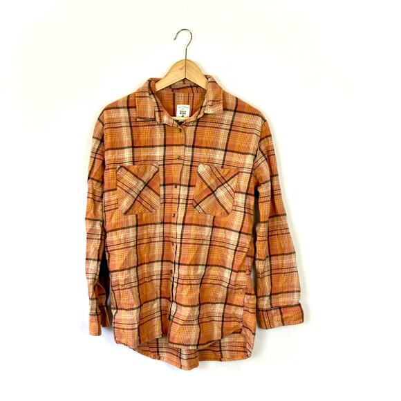 Billabong Orange Plaid button down long sleeve shirt - Picture 1 of 7